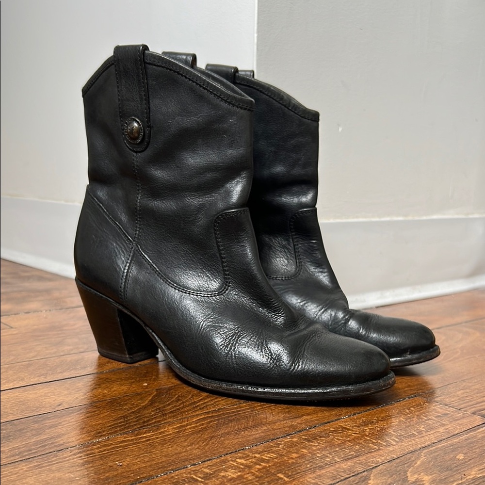 Frye Black Heeled Boots with Western Flair